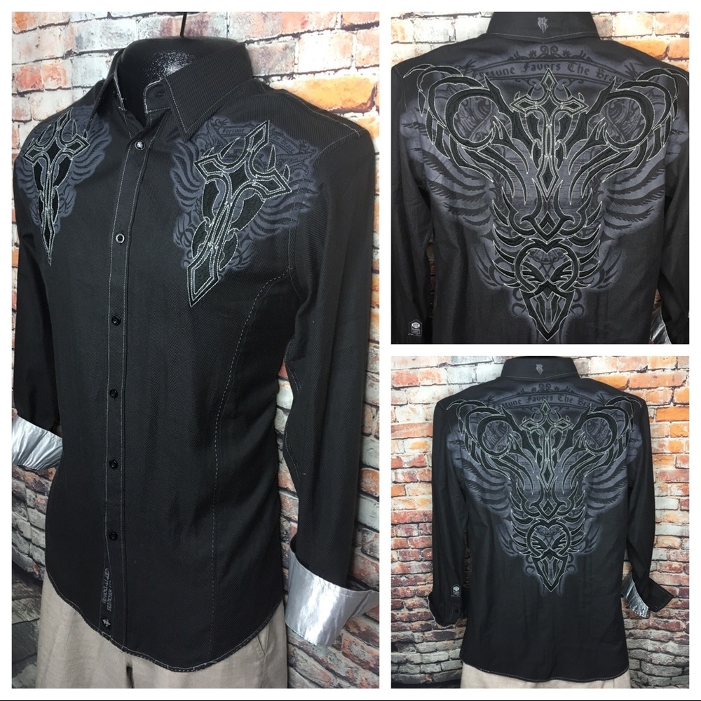 Roar Black Embroidered Button Collared Shirt
